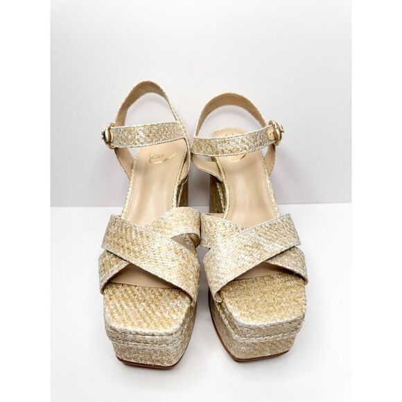 Sam Edelman Tiranna Sandals Womens Size 9.5 Platform Eggshell Raffia Woven - Picture 4 of 10
